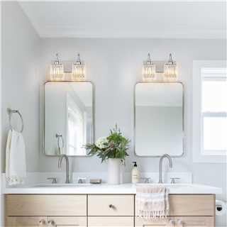 Modern Bathroom Vanity Light 2-Light Chrome Crystal Light Fixtures Over Mirro...