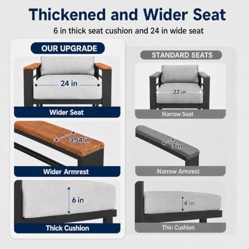 Aluminum Outdoor Patio Furniture, 5 Piece 7-Seat Conversation Set with 2 Chai...