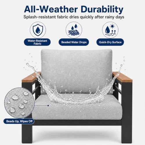 Aluminum Outdoor Patio Furniture, 5 Piece 7-Seat Conversation Set with 2 Chai...