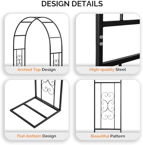 VINGLI Garden Arbor, 7.6ft Arch Trellis for Climbing Plants, Metal Garden Arb...