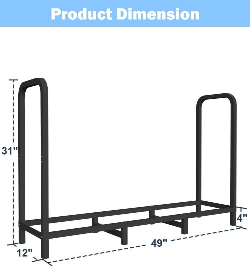 4ft Firewood Rack Holder with Cover, Adjustable Heavy Duty Fire Log Stacker S...