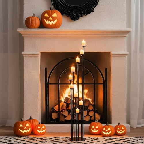 Black Floor Candelabra Centerpiece,Metal Candle Holders for Halloween Decor