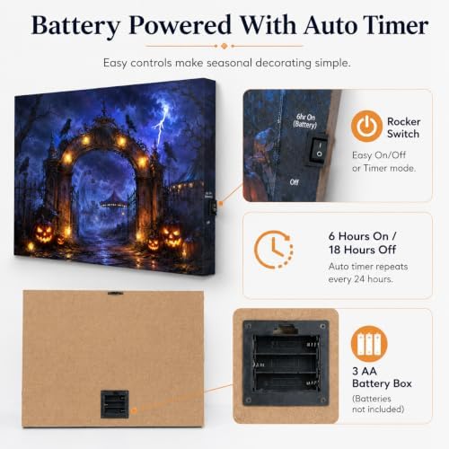 Artiluxy Halloween LED Canvas Wall Art, Haunted Amusement Park, 20x15 Inch