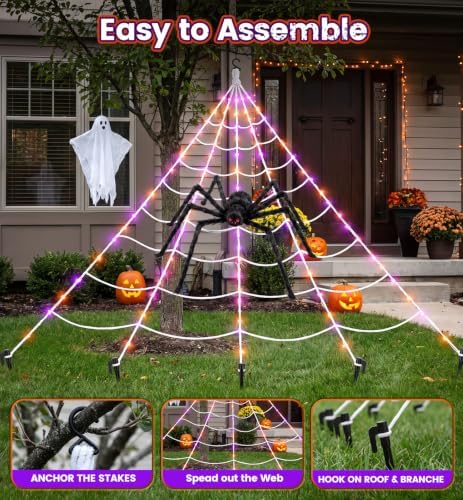 Upgrade Halloween Spider Web Decorations Outdoor + 59" Giant Spider Décor