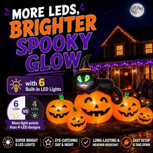 5FT 6 LED Halloween Inflatable Pumpkins Witch Black Cat Outdoor Yard Decor