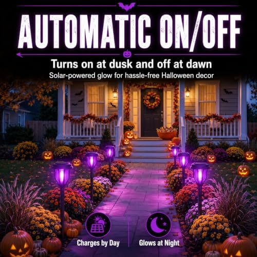DERAYSION Solar Halloween Lights, 12 Pack Solar Pathway Lights