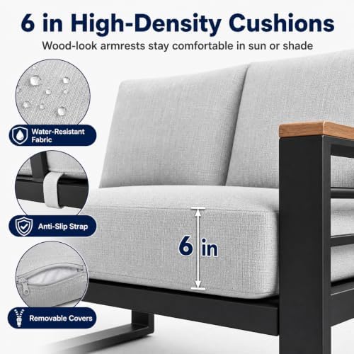 Aluminum Outdoor Patio Furniture, 5 Piece 7-Seat Conversation Set with 2 Chai...