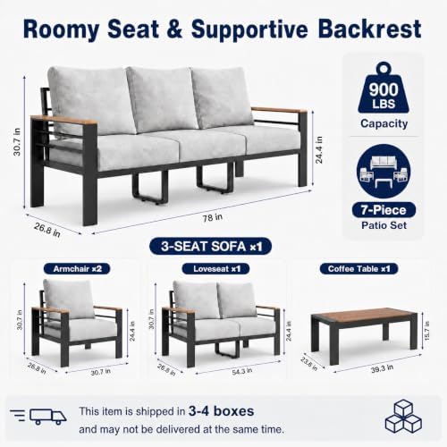 Aluminum Outdoor Patio Furniture, 5 Piece 7-Seat Conversation Set with 2 Chai...