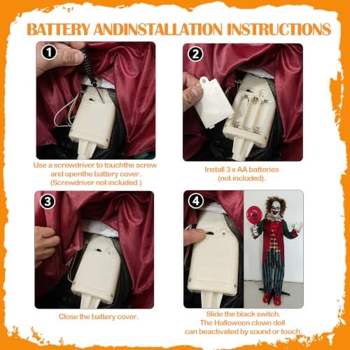 Hourleey 5.3FT Halloween Animatronics Clown Decorations, Sound Activated Stan...