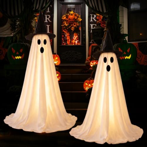 2 Packs 59” Halloween Decorations Outdoor, Spooky Light Up Ghost Indoor Decor...