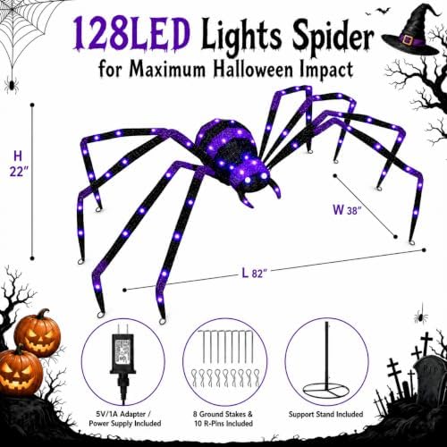 6.8 FT Giant Spider Halloween Decorations, 128 LED Light Up Spider