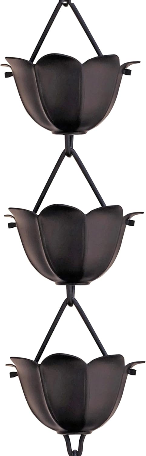 Monarch Rain Chains Aluminum Lotus Black Rain Chains for Gutters – 8.5 ft Bla...