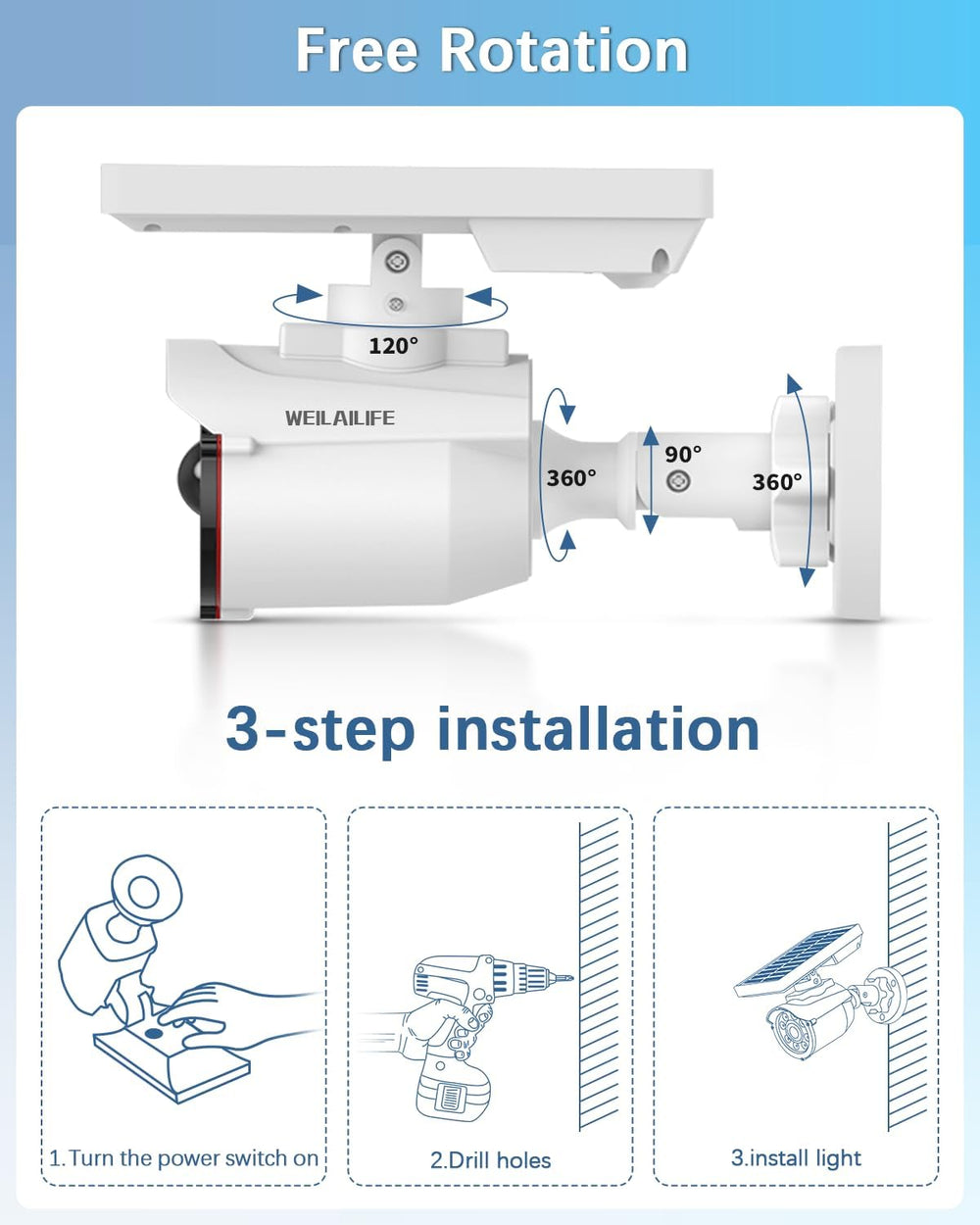 WEILAILIFE Solar Motion Sensor Light Outdoor Wireless Security Floodlight