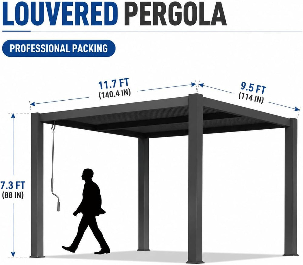Louvered Pergola 10x12FT, Outdoor Aluminum Pergola with Adjustable Louvered R...