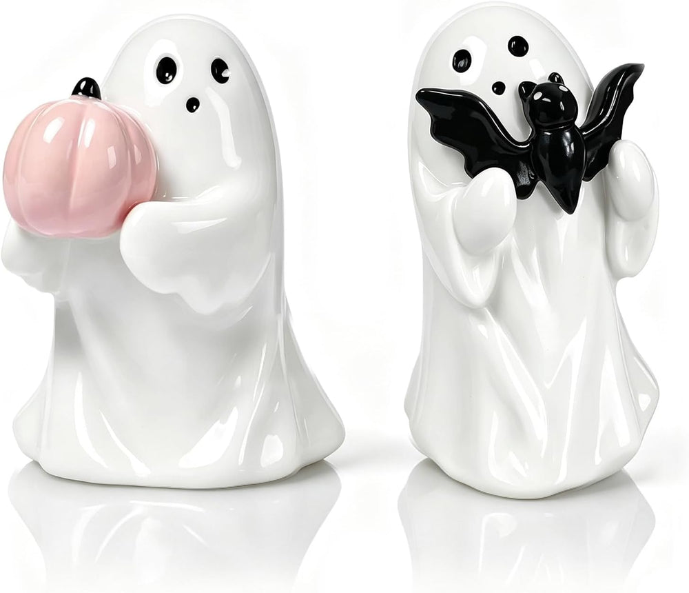 2Pcs Halloween Resin Ghost Figurines Cute Pink White Decor Indoor