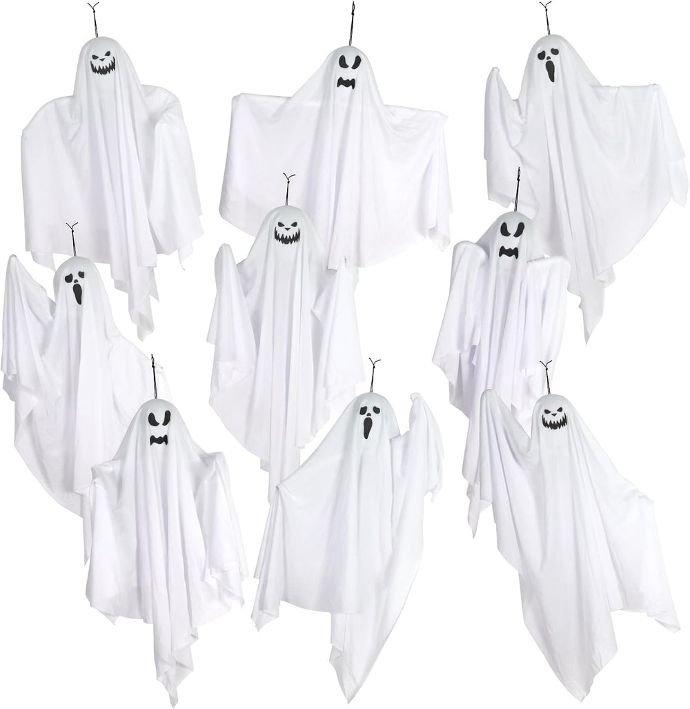 9 Pack Halloween Hanging Ghosts, 27.6 Inch Flying Ghost Decorations