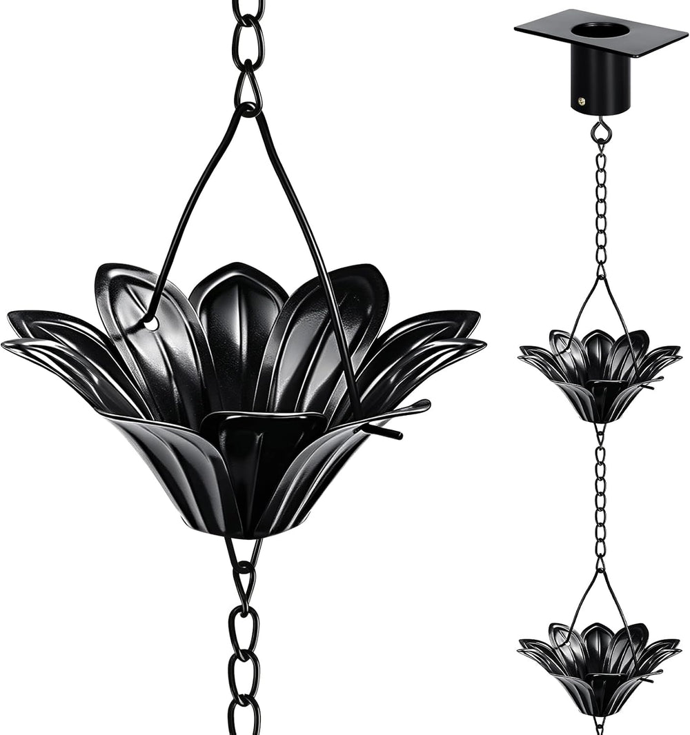 Rain Chains for Gutters Outside Black with Adapter 10FT 12 Cups