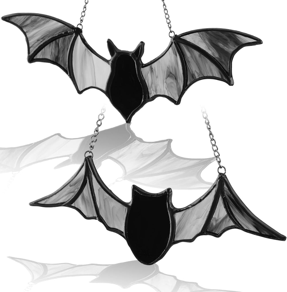 Yalikop 2 Pcs Halloween Bat Suncatcher Decoration Bat Stained Glass Hanging