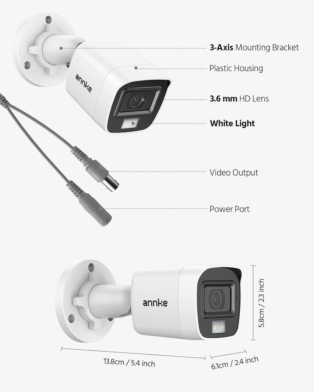 ANNKE 4-Pack 2MP/1080P 1920TVL Analog Outdoor Security Camera Kits, White