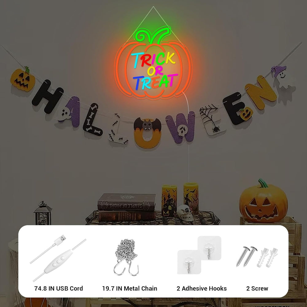 Halloween Neon Sign, Halloween Wall Decor Pumpkin Trick or Treat Neon Signs f...
