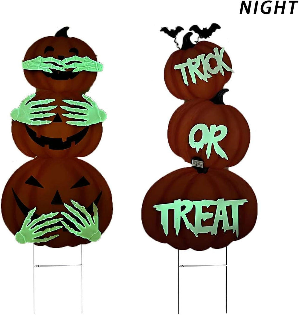 2Pack Glow in The Dark Halloween/Thanksgiving Garden Stakes – Stacked Pumpkin...