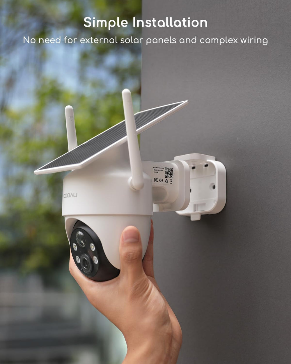 COOAU Solar Security Cameras Wireless Outdoor, 2K 360° Home Surveillance