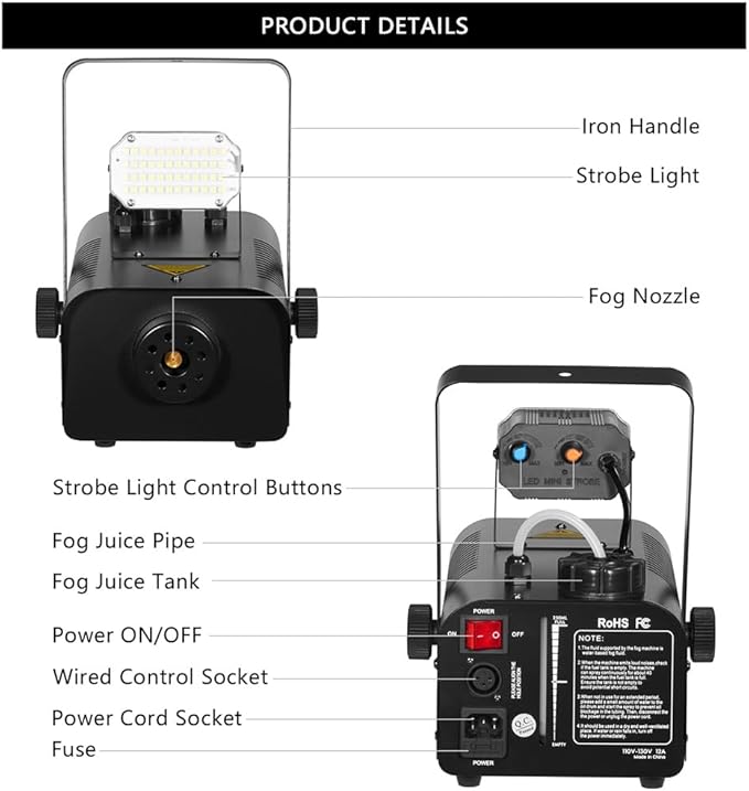 Fog Machine 1000W with Strobe Light, Wireless Remote, Perfect for Halloween, ...