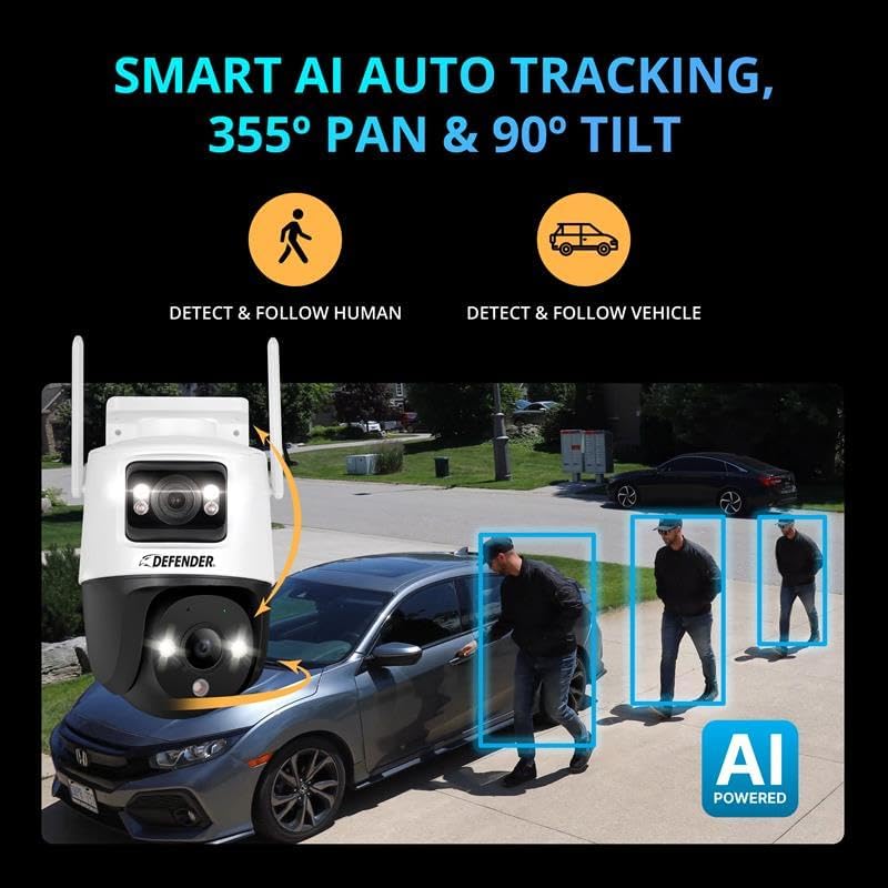 Defender AI Powered Guard Pro 3K Plus Dual Lens PTZ WiFi 6/Bluetooth Plug-in ...