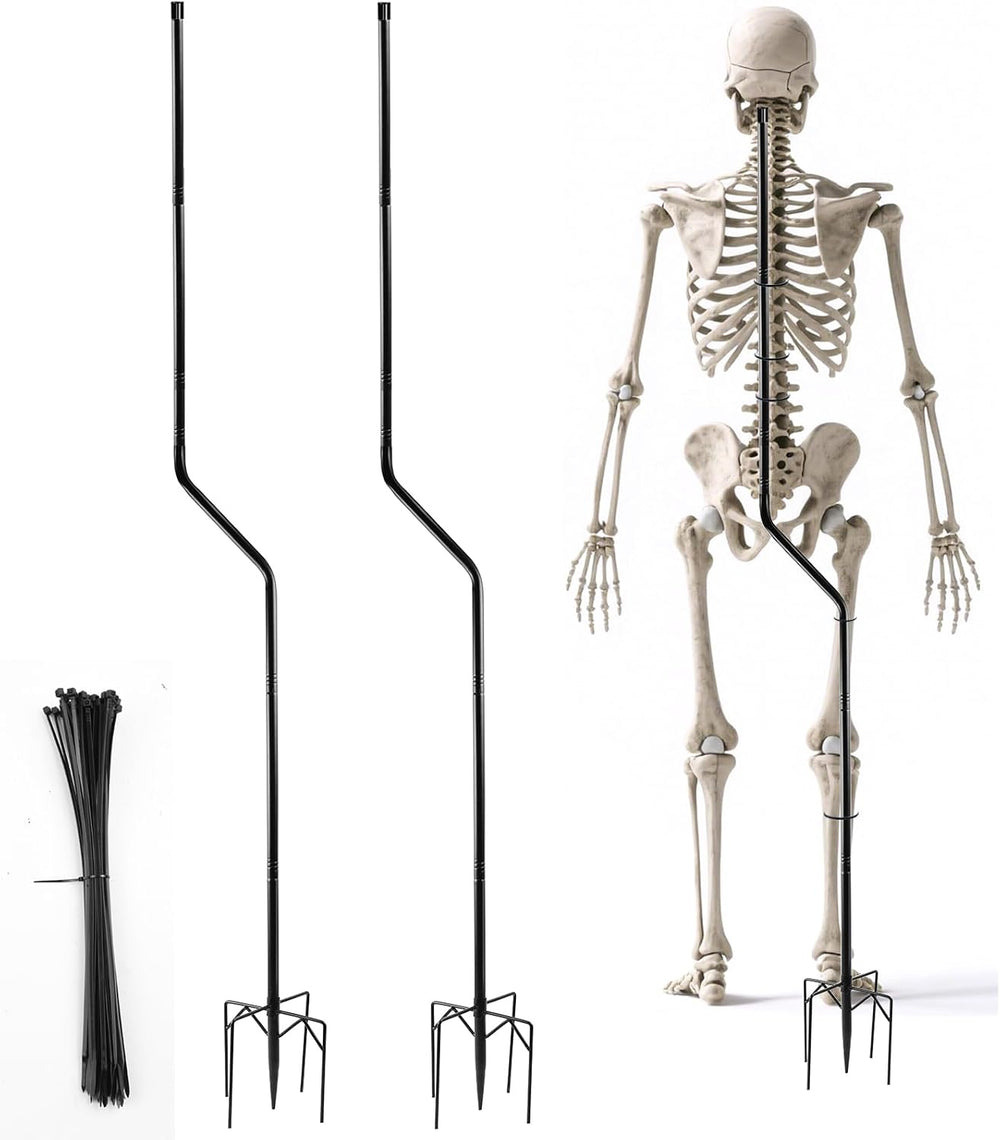 2Set Adjust Metal Skeleton Stand for 5.9/6.56ft Halloween Skeleton,30 Ties