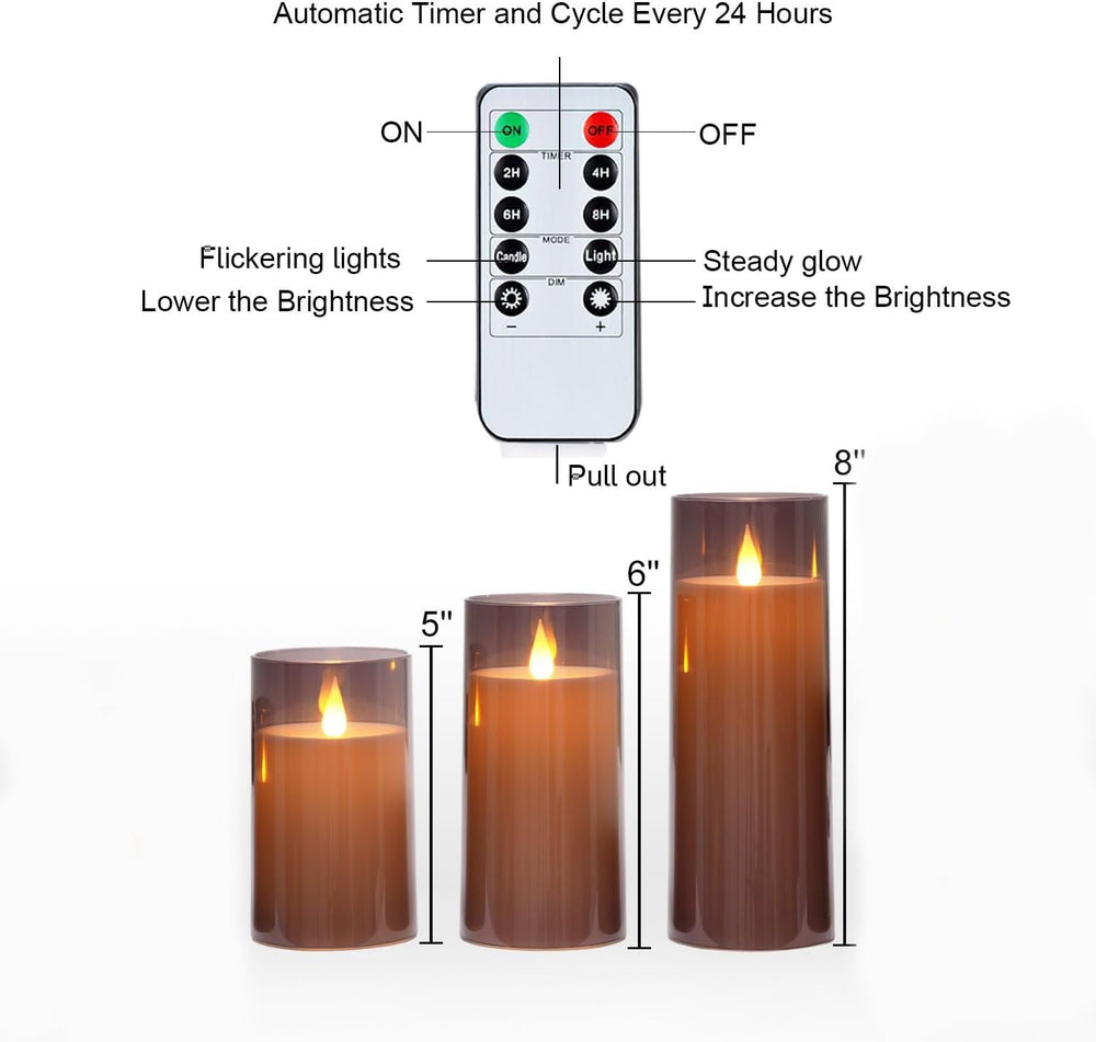 Homemory Gray Flickering Flameless Candles, Battery Operated Acrylic LED Pill...