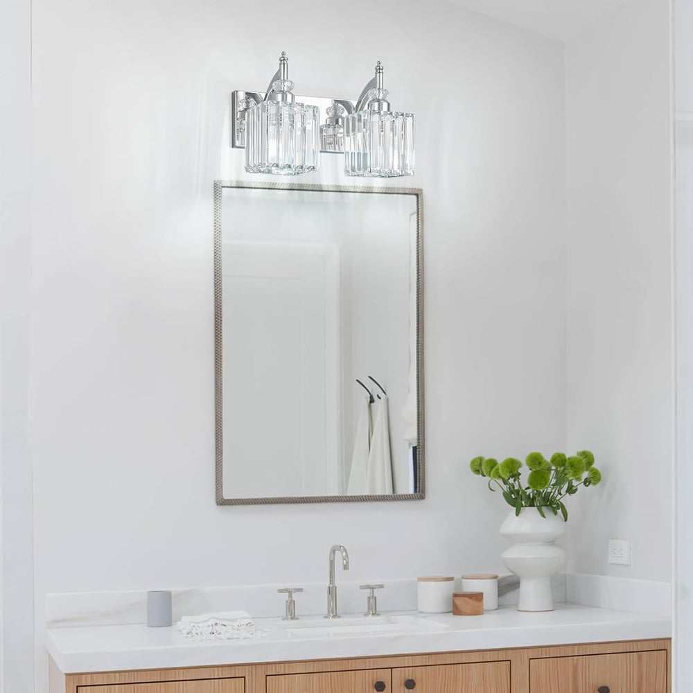 Modern Bathroom Vanity Light 2-Light Chrome Crystal Light Fixtures Over Mirro...