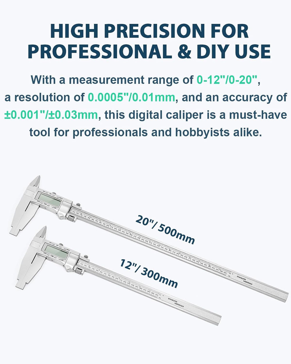 12 Inch Digital Caliper with 4 Inch Jaw, Full Metal Frame