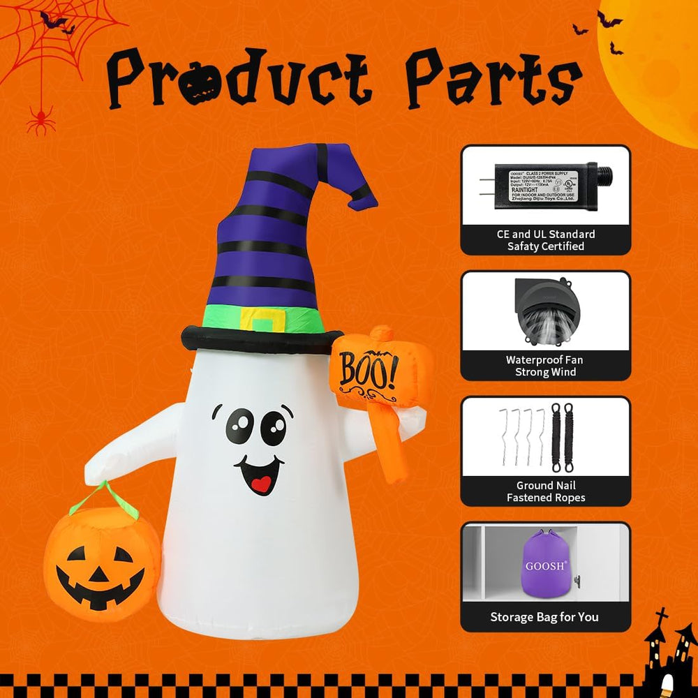 GOOSH 5 FT Halloween Inflatables Ghost Outdoor Decorations Blow Up Yard Cute ...