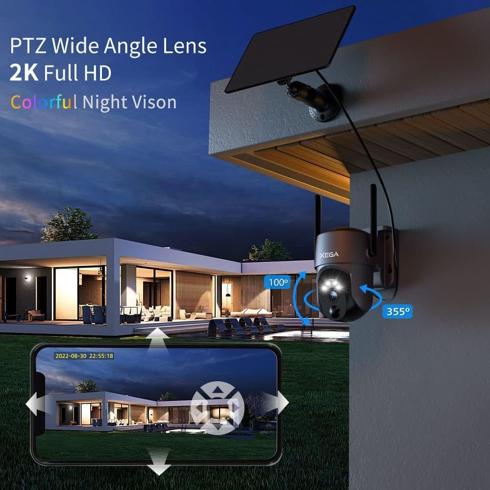 Xega 2 Pack Security Camera Wireless Outdoor 2K 360° PTZ Solar Camera