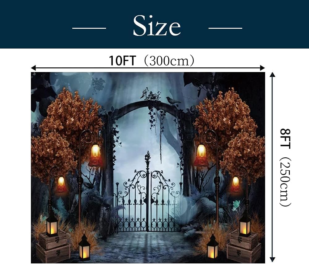Halloween Backdrop 10x8ft Spooky Cemetery Gate Scary Photo Background