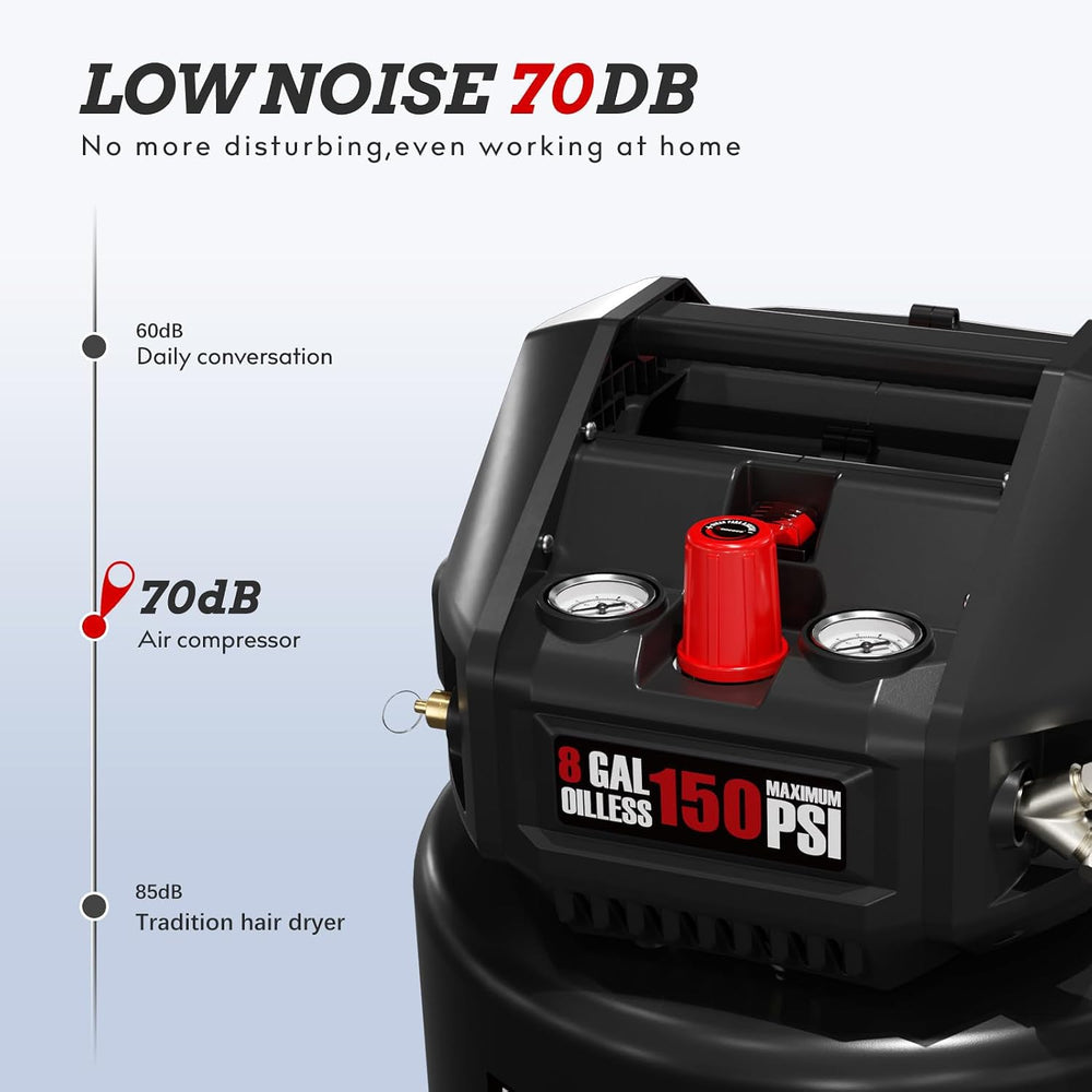 8 Gallon Portable Air compressor, 2HP Motor Oil Free Air Compressor Tank