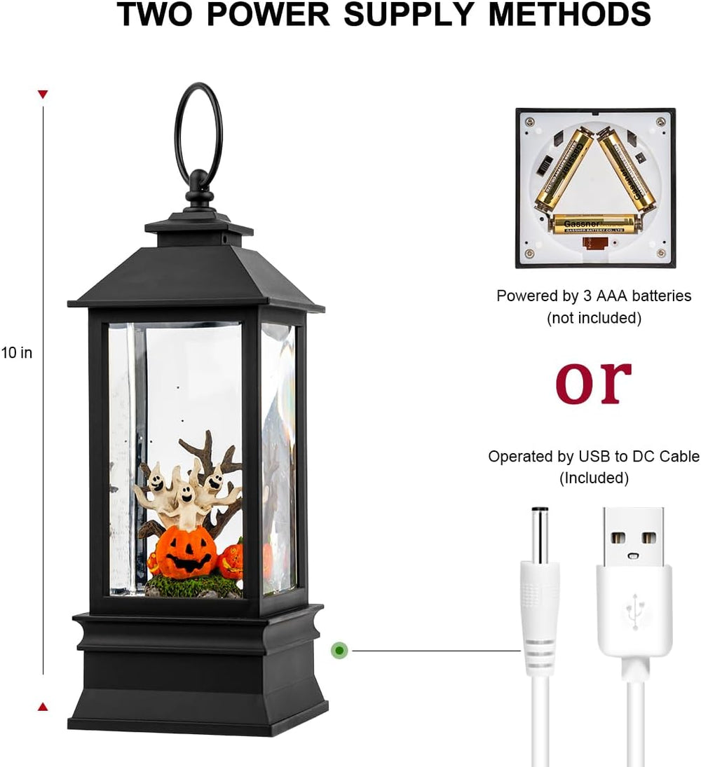 Halloween Snow Globe Lantern Water Glittering Spooky Ghosts in Pumpkins with ...