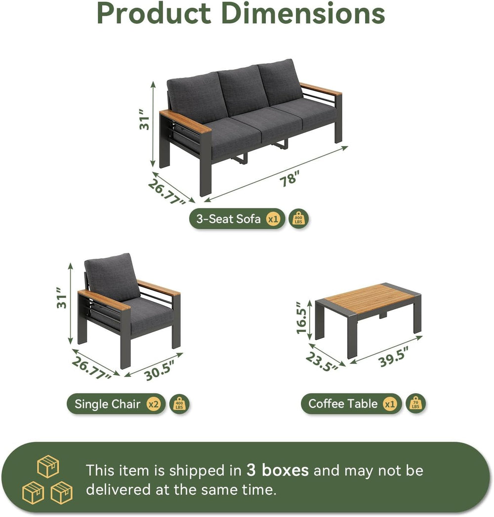 Aoxun Patio Furniture Set, Aluminum Outdoor Furniture with Oversized Seats