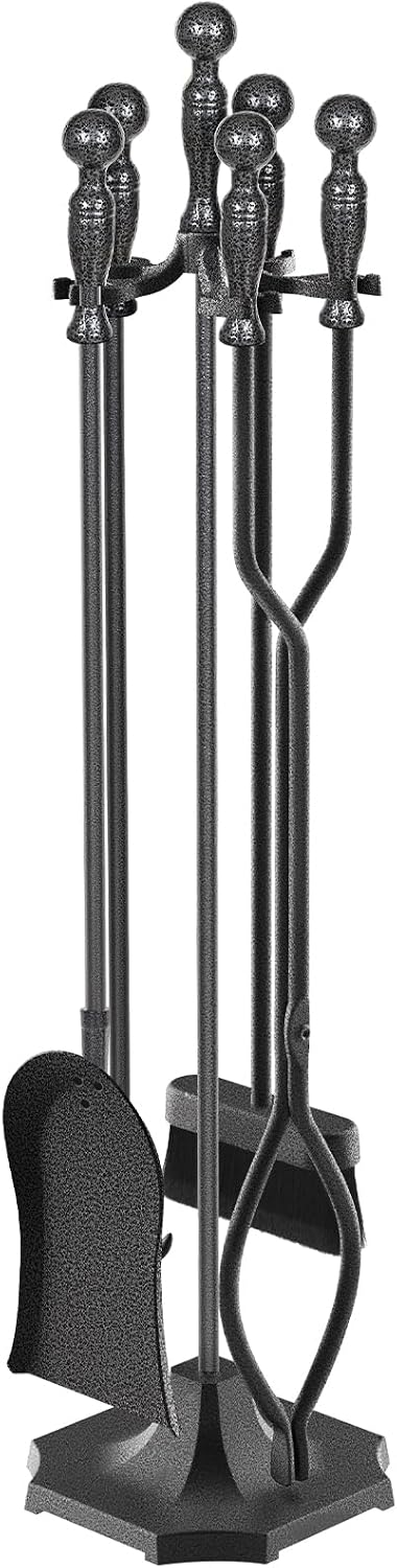 5 Pieces 31in Wrought Iron Fireplace Tools Set w/Ergonomic Handle