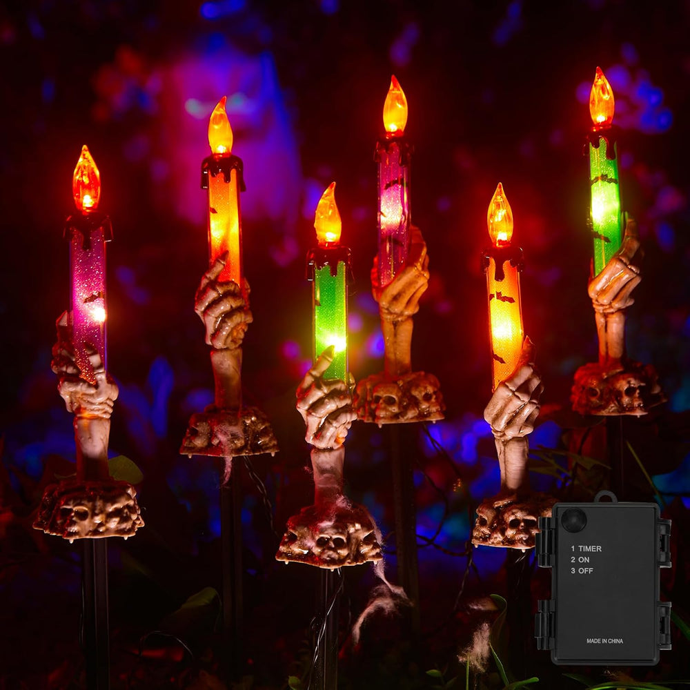 Halloween Decorations, 2 x 6 Pack Skeleton Hands Hold Lighted Candle Stakes, ...
