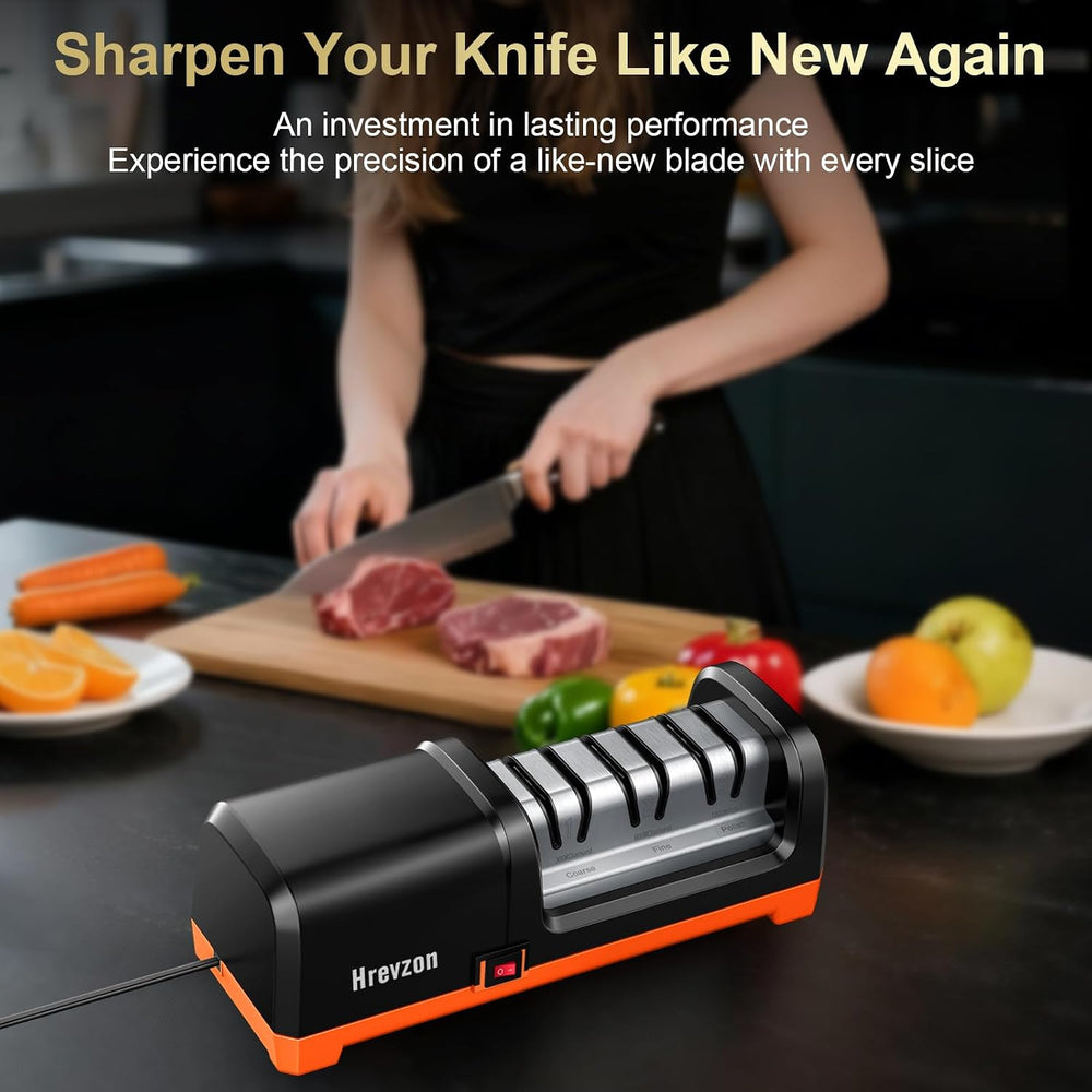 Electric Knife Sharpener 100% Diamond Abrasives, 3 Stages Knife Sharpener
