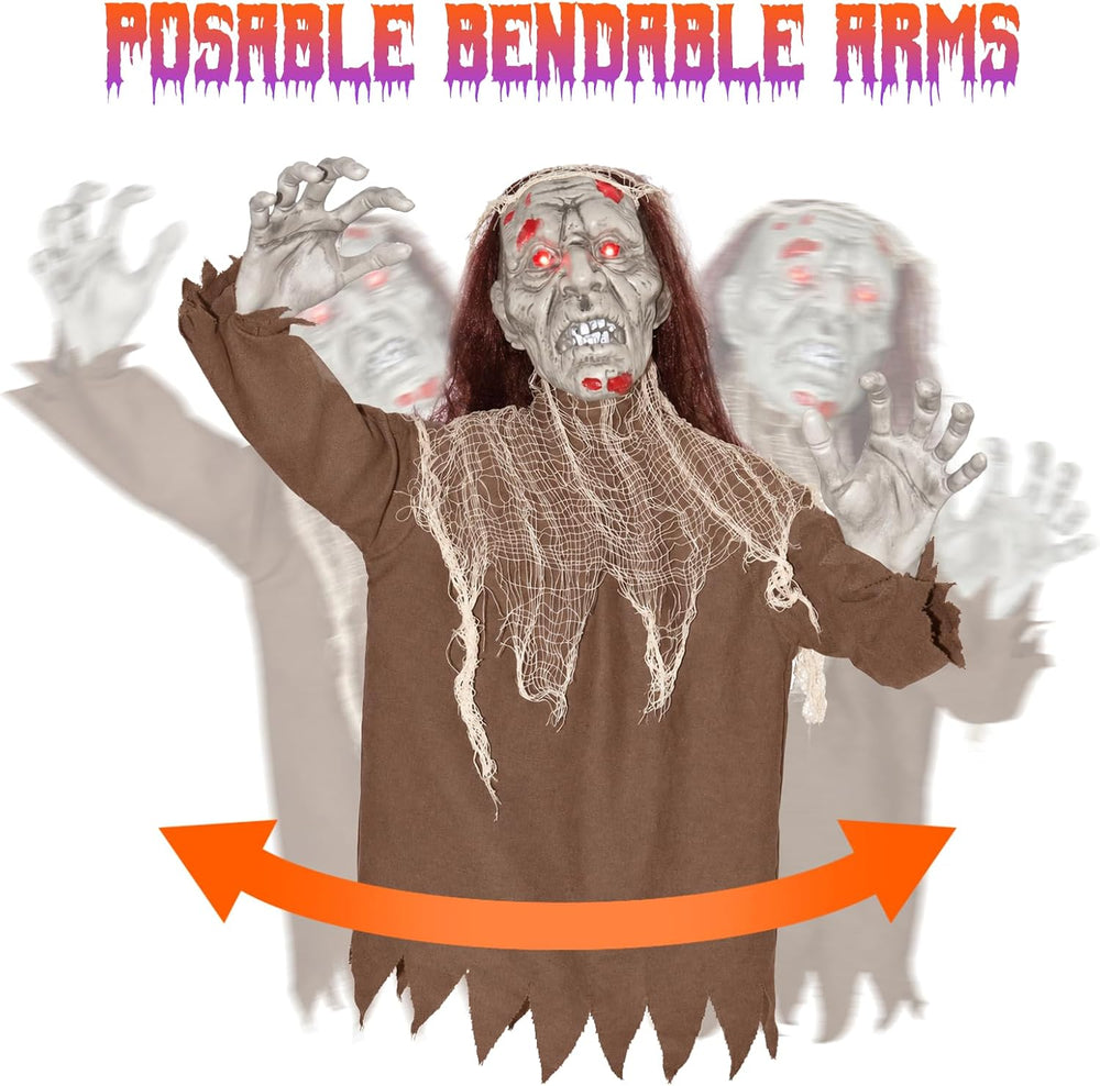 Halloween Creepy Animatronic Zombie Groundbreaker Outdoor Decor with Light up...