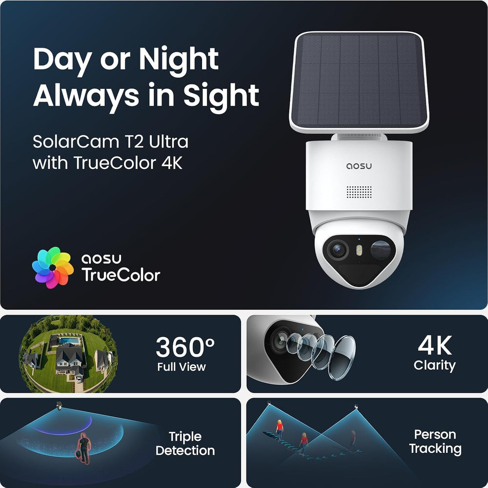 aosu T2 Ultra 4K Security Camera Wireless Outdoor, 360° AI Triple Detection