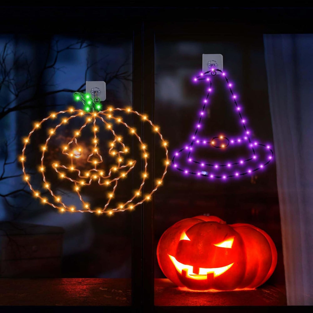 Halloween Window Lights, 2 Pack LED Waterproof Timer Indoor Decor