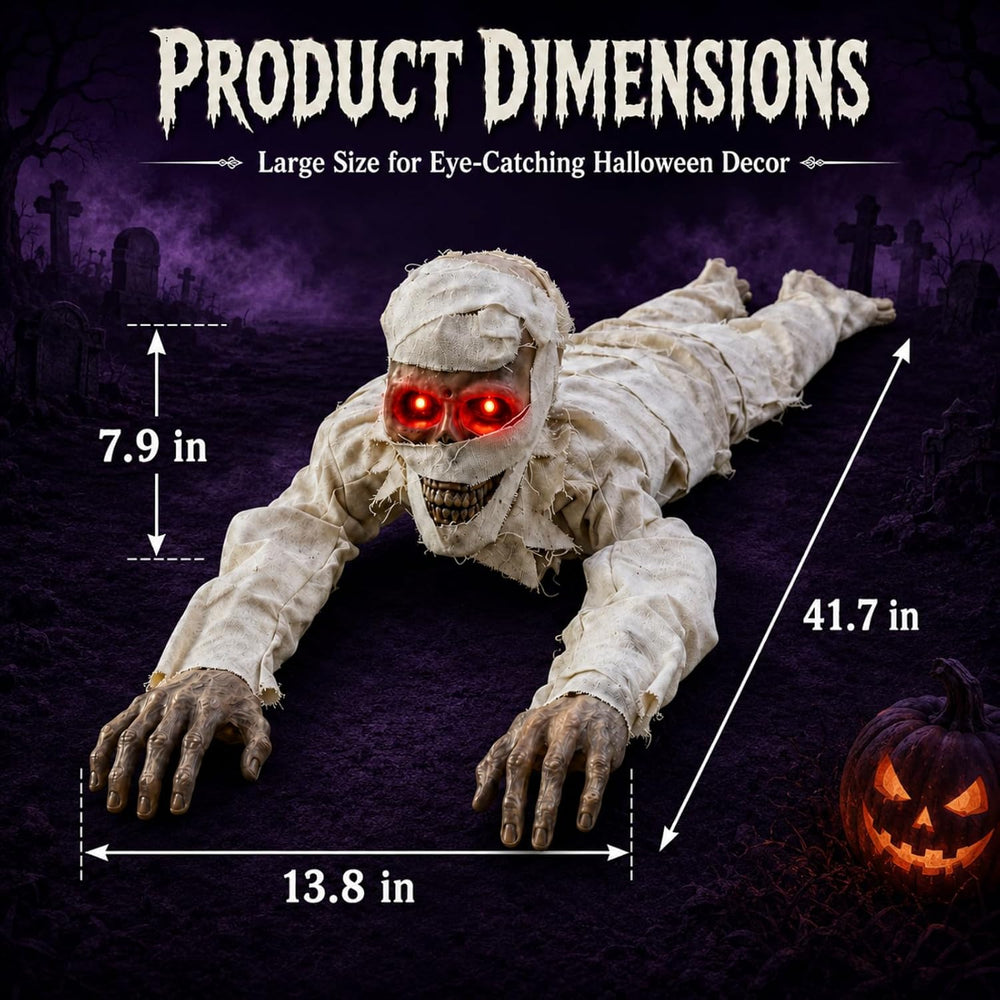 Sound Activated Crawling Mummy Halloween Decoration, Skeleton Face Prop