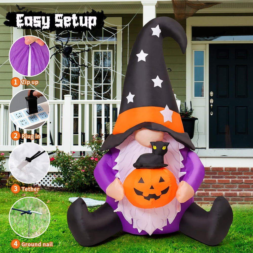 GOOSH 5 FT Halloween Gnomes Inflatables Outdoor Decorations, Gnome with Pumpk...