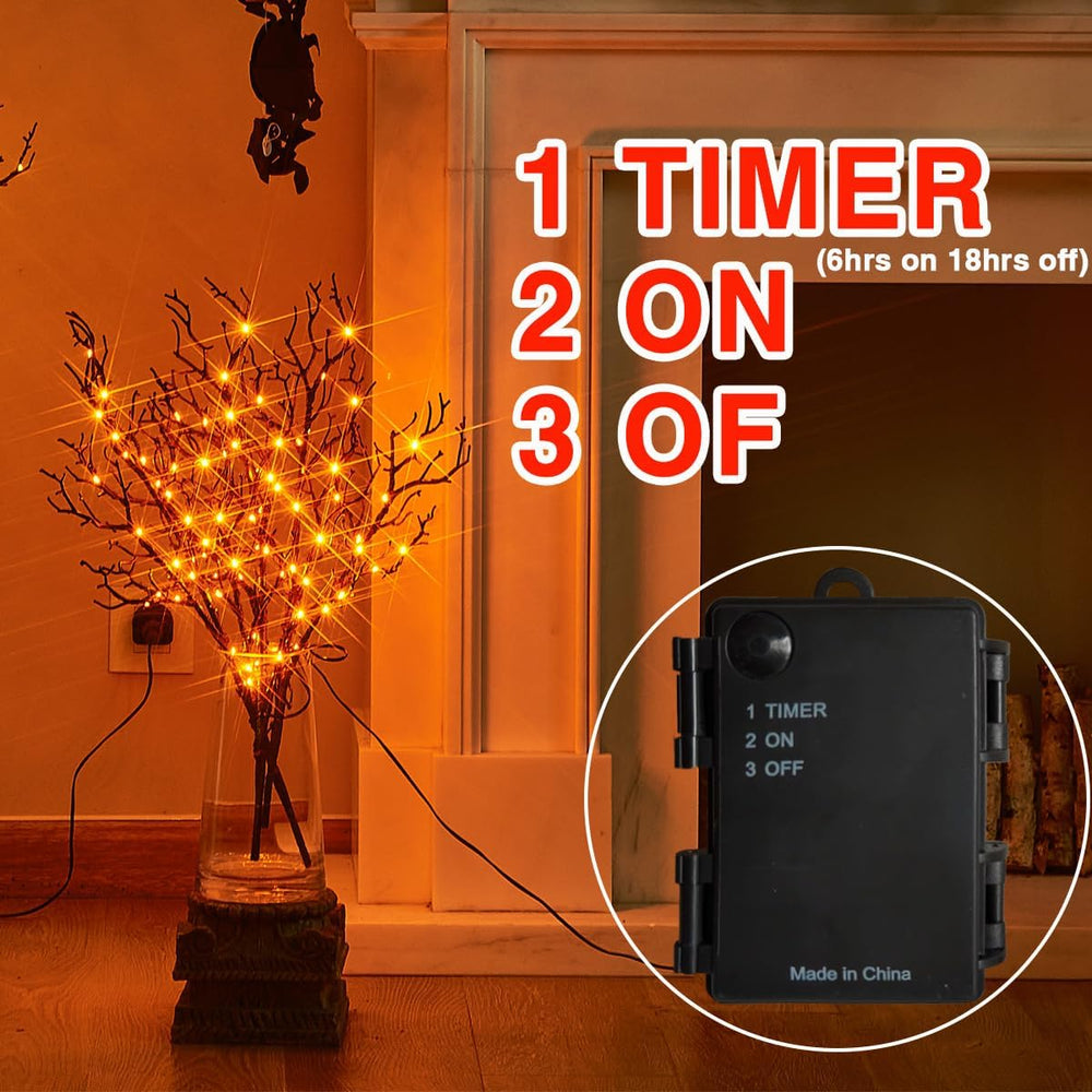 Fudios Lighted Halloween Branches with Timer Orange Fairy Lights 21IN 75L,Bat...