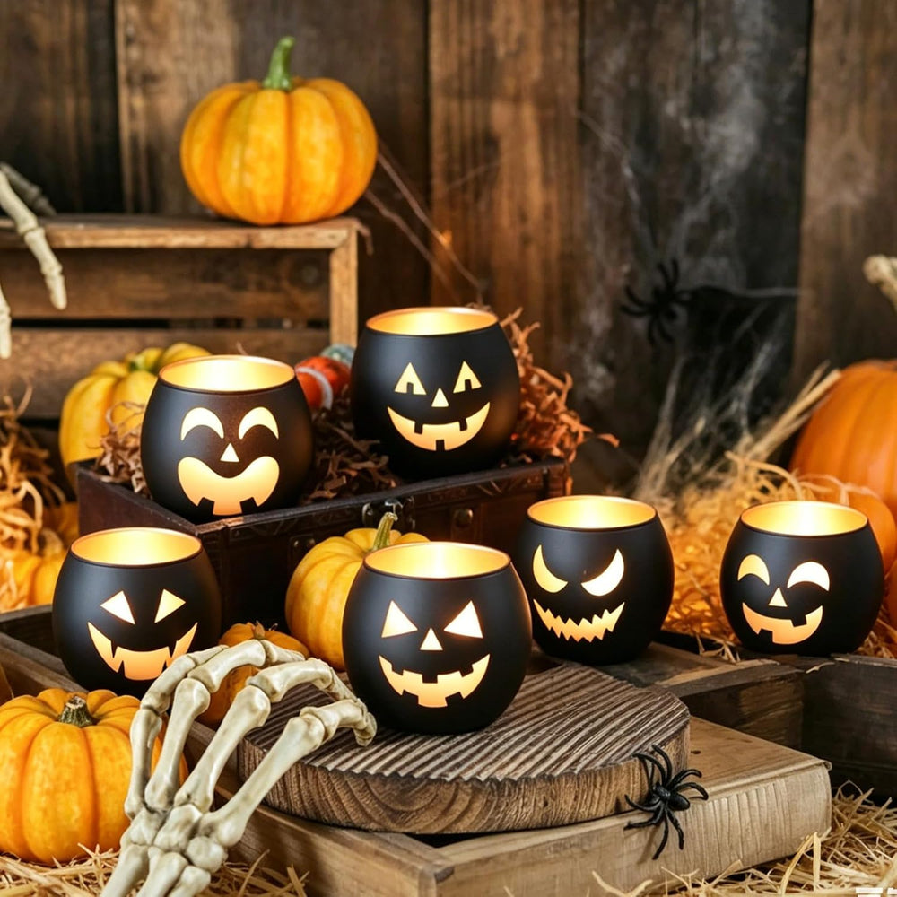 SHMILMH Halloween Table Centerpiece Candle Holders Set of 12, Black and Gold ...