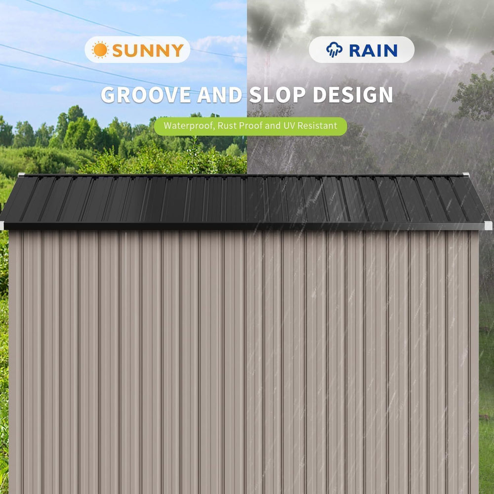 Aoxun 10x8 FT Metal Outdoor Steel Shed Brown