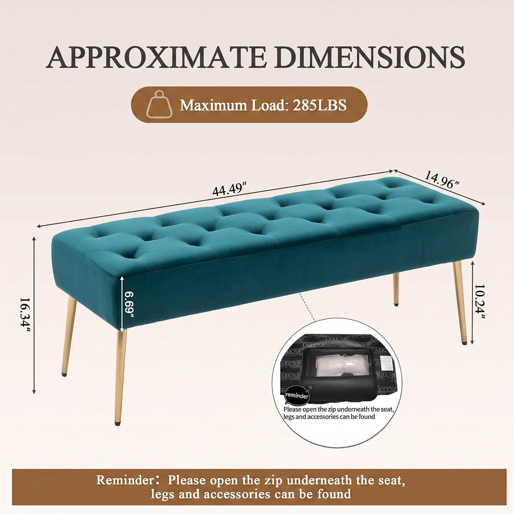 DUHOME Modern Velvet Bench Ottoman, Upholstered Bedroom Benches